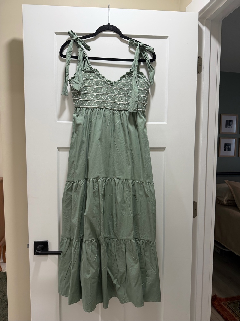 Trixxi Sage Green Tie-Shoulder Maxi Dress